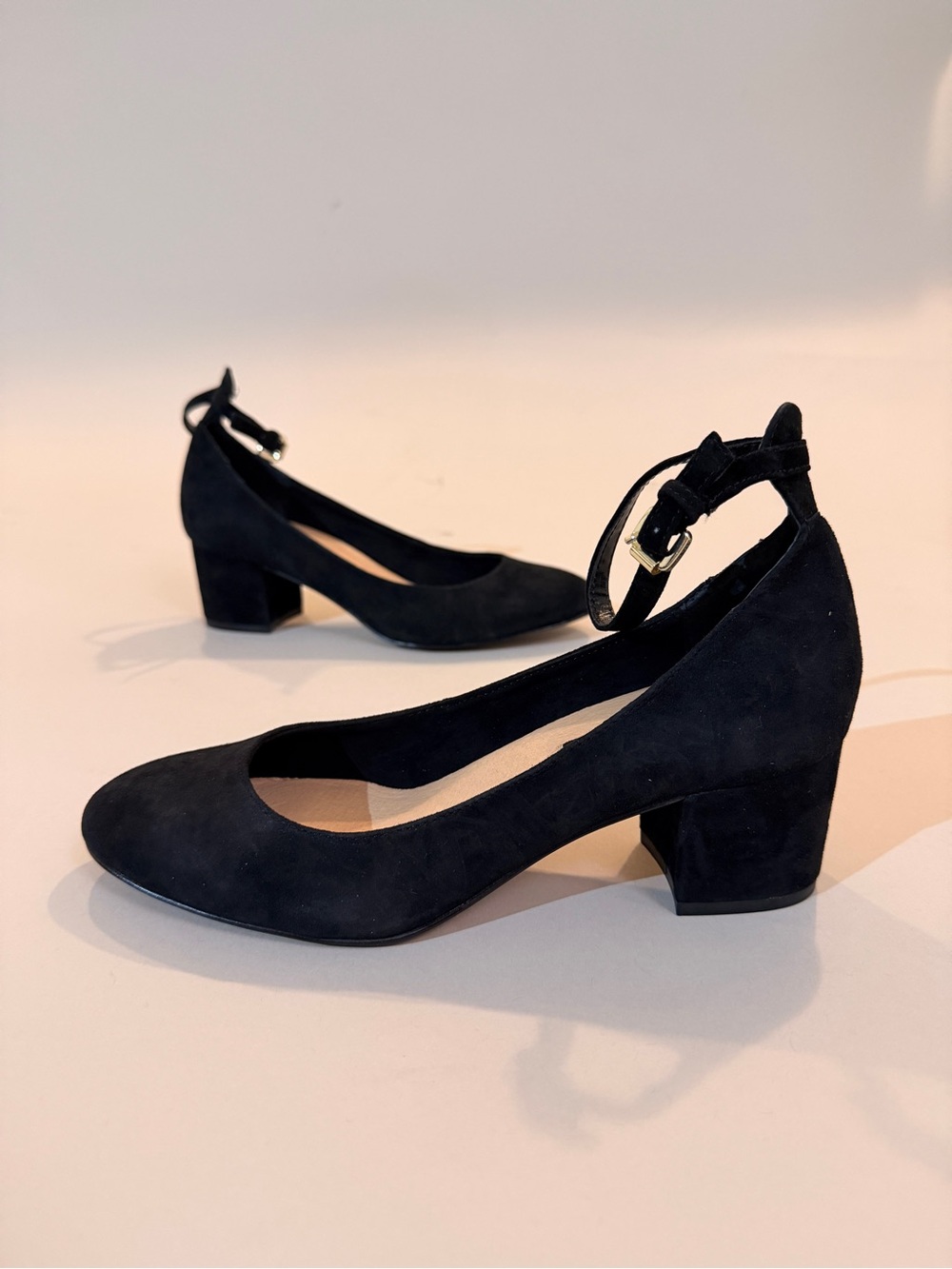 Steve Madden Black Suede Ankle-Strap Low Block Heels